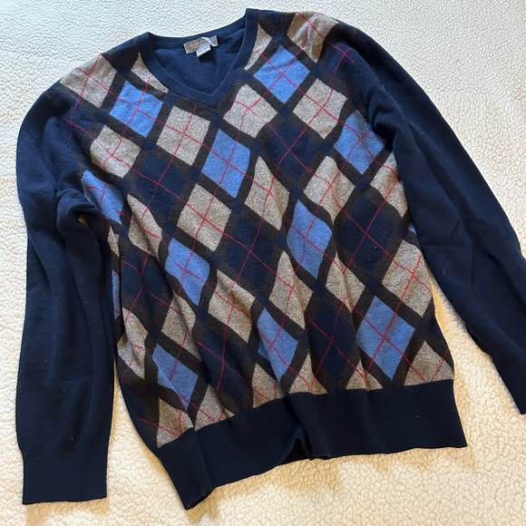 Daniel Cremieux V neck Cashmere Argyle XL - Picture 1 of 4
